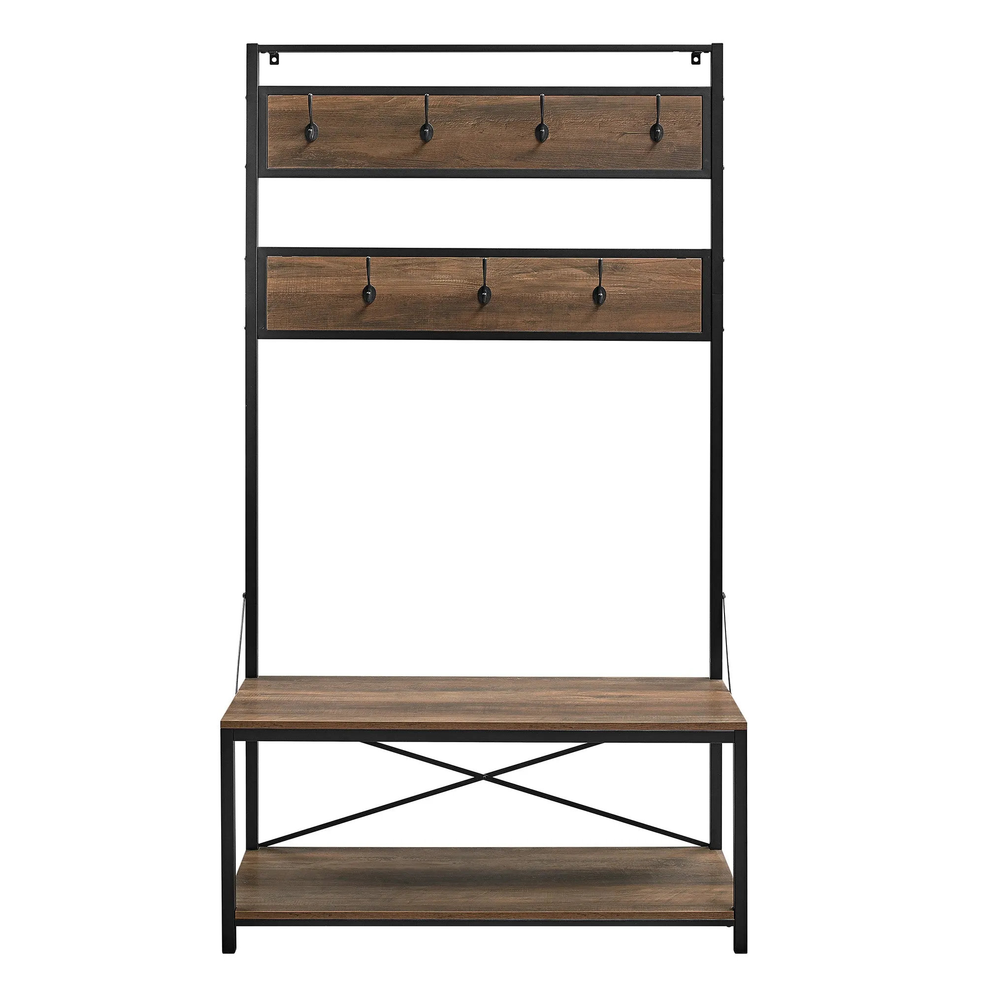 40" Rustic Wood Hall Tree - Stylish Entryway Storage with Bench, Hooks & Open Shelf for Organization