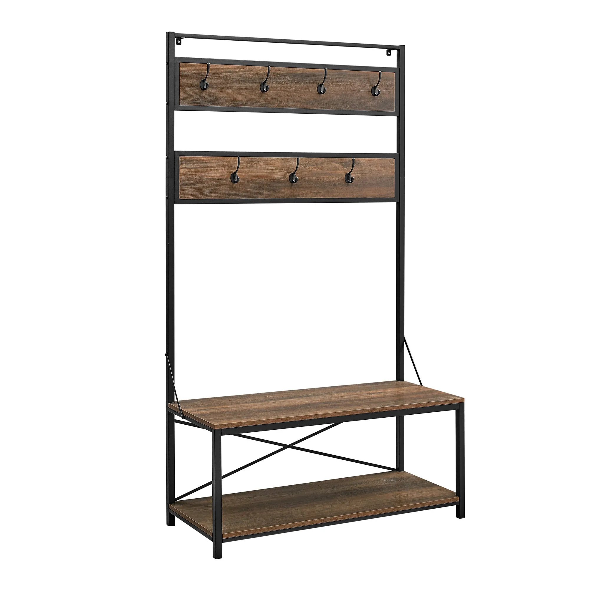 40" Rustic Wood Hall Tree - Stylish Entryway Storage with Bench, Hooks & Open Shelf for Organization