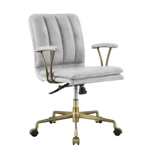 Adjustable Leatherette Swivel Office Chair With 5 Star Base, Gray And Gold By Benzara