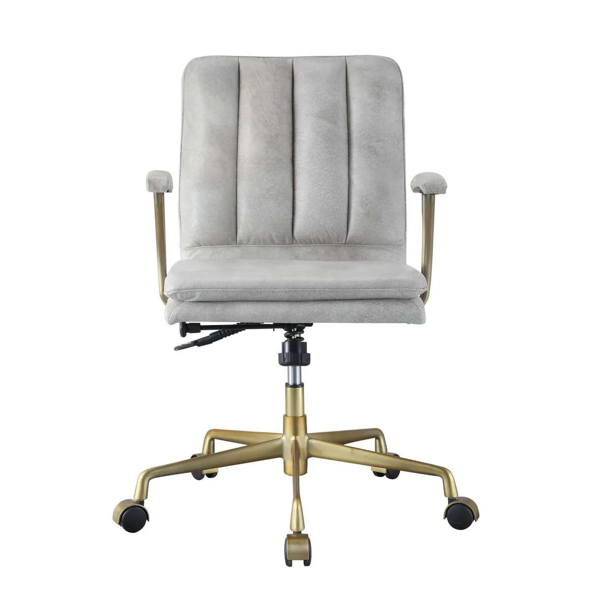 Adjustable Leatherette Swivel Office Chair With 5 Star Base, Gray And Gold By Benzara