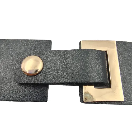 Black PU Snap Belt Buckle With Golden