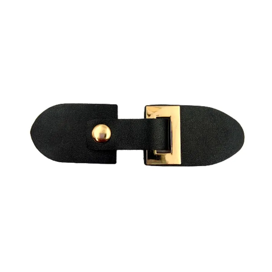 Black PU Snap Belt Buckle With Golden