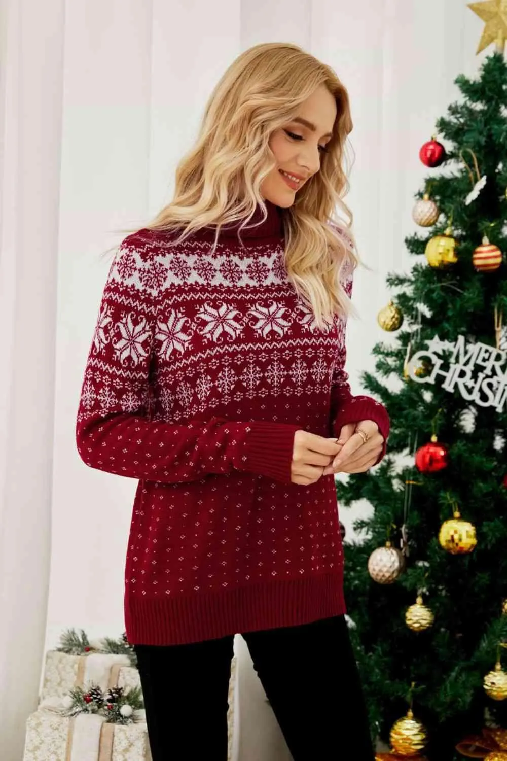 Charming Christmas Fair Isle Turtleneck Sweater - Women's Holiday Pullover