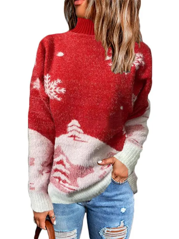 Chic Women's Christmas Knit Sweater with Trendy Dropped Shoulders