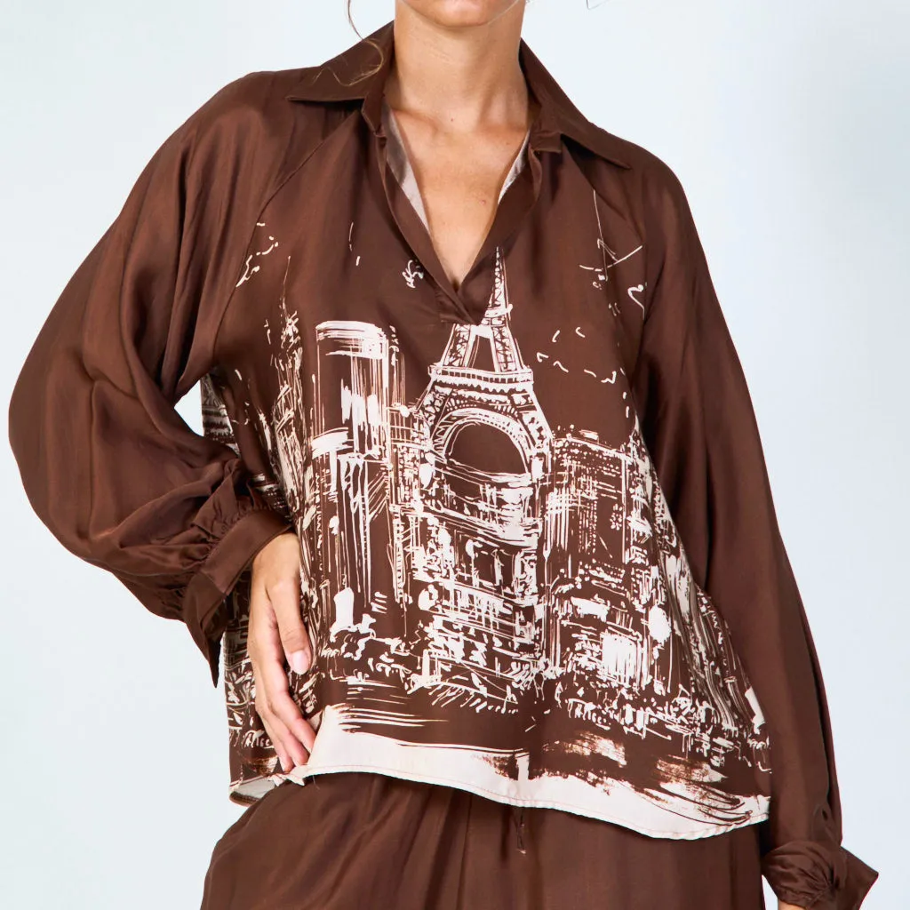 Cityscape print collared blouse wholesale