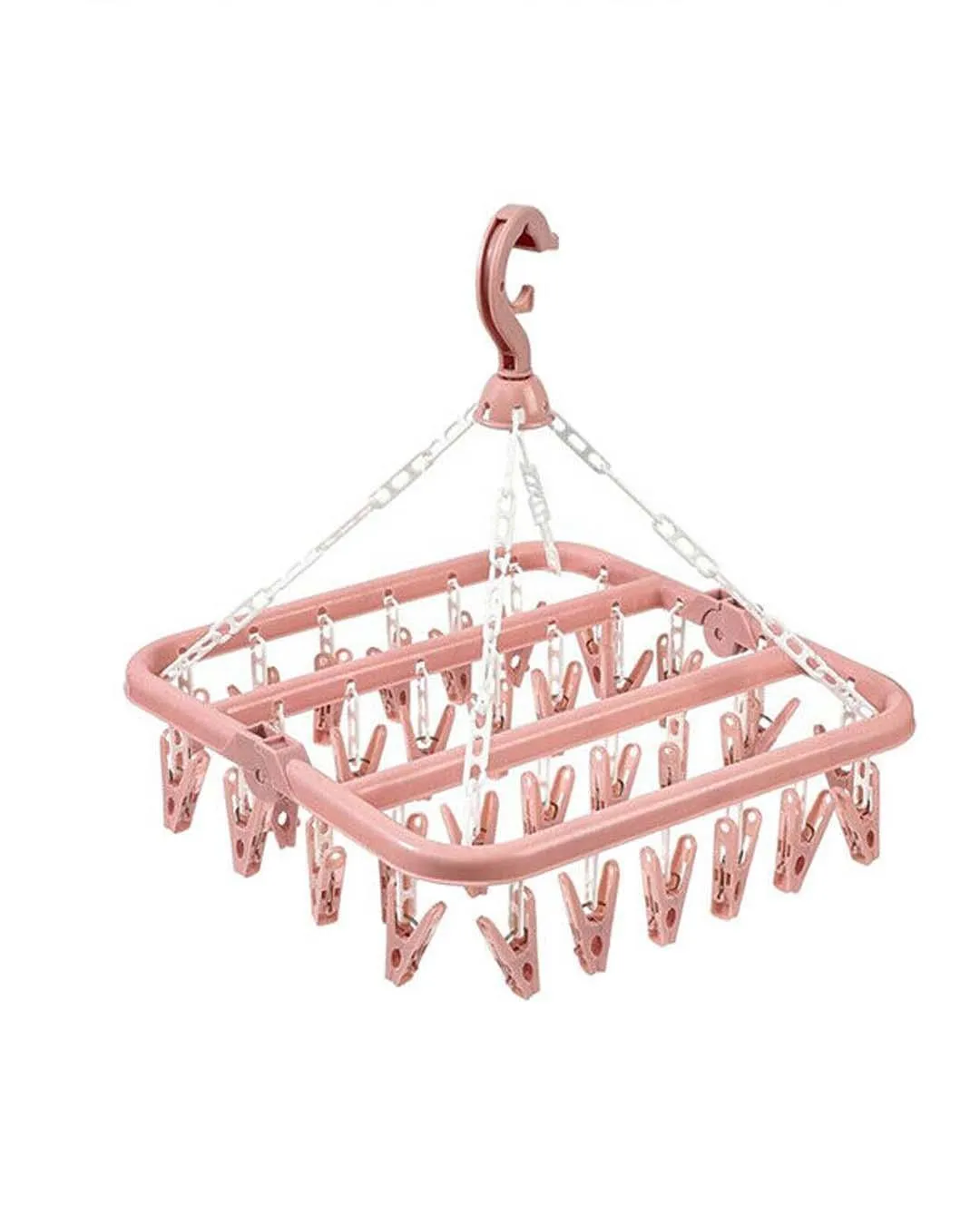 Clothes Hanger with In-Built Pegs, Pink, Plastic