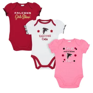 Falcons Girls Shine 3 Pack Short Sleeved Onesies Bodysuits