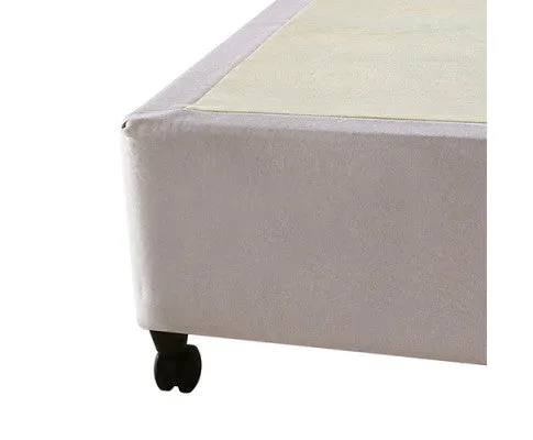 Mattress Base Ensemble Double Size Solid Wooden Slat in Beige with Removable Cover