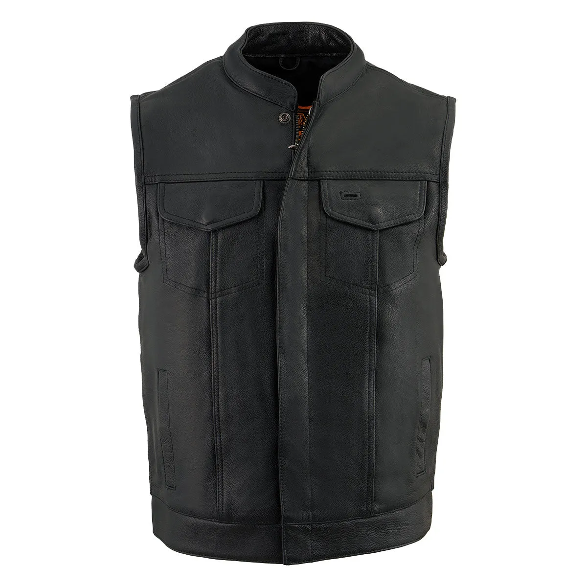 Milwaukee Leather MLM3510 Men's Black Premium Leather Club Style Vest - Dual Closure Open Neck Motorcycle Rider Vest