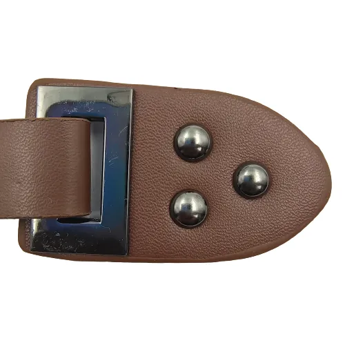 Nickel With Brown PU Snap Belt Buckle