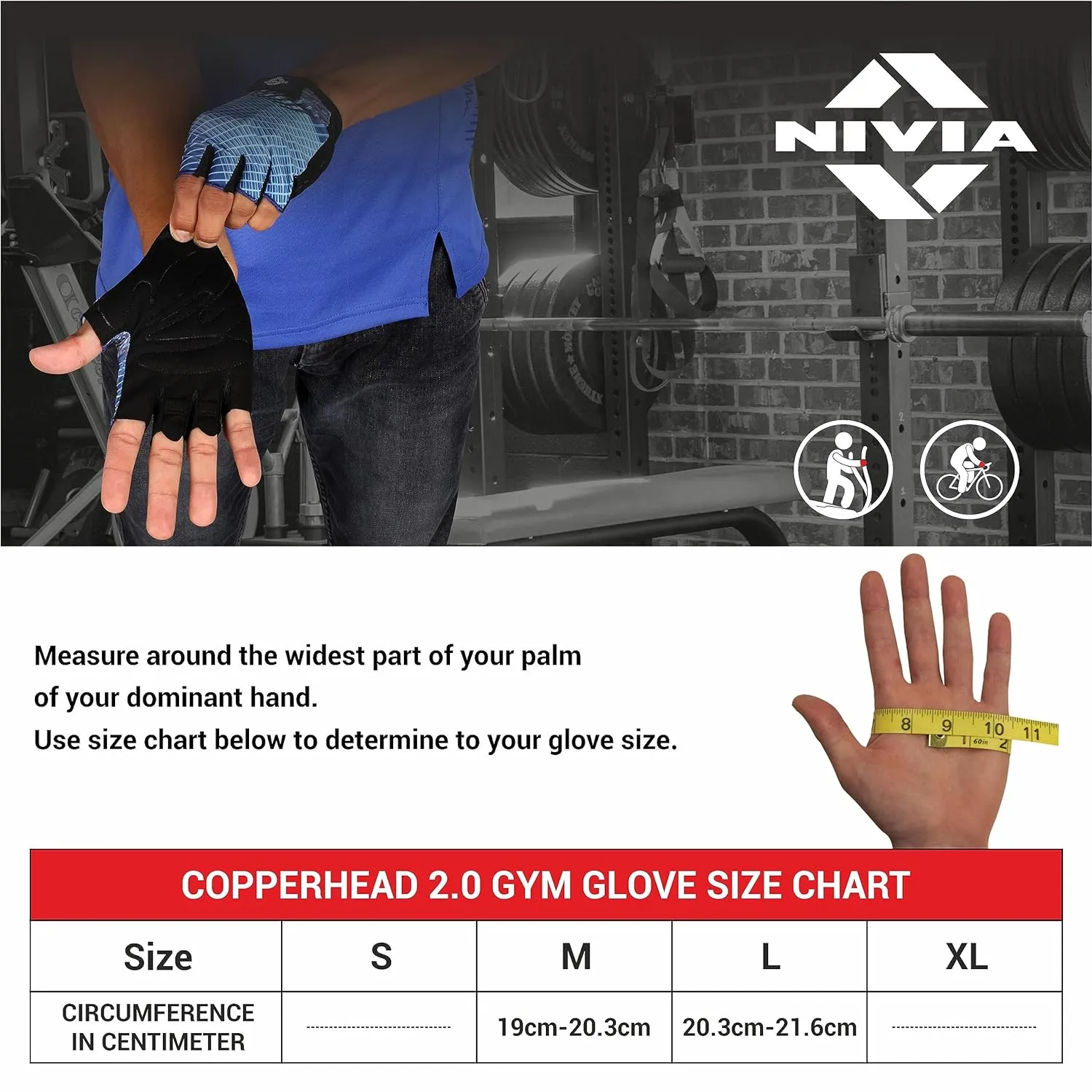 Nivia Copperhead 2.0 Sports Gloves for Men/Weightlifting and Gym/Super Stretchable, Comfortable,Perfect for Weight Lifting,Training,Gym Workout,Crossfit,Pull-ups,Bodybuilding, Size Large (Blue/Black)