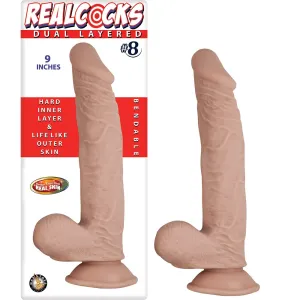 RealCocks Dual Layer Bendable Dildo 9 Inch Vanilla