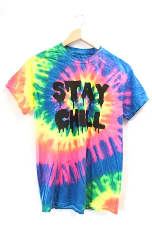 STAY CHILL Neon Rainbow Tie-Dye Graphic Unisex Tee