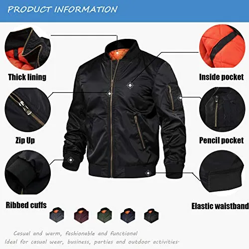 TACVASEN Men's Jackets-Windproof Bomber Jacket Full Zip Winter Warm Padded Coats Outwear