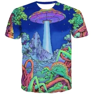 Ufo T shirts Men Cartoon T-shirts 3d Funny Tshirts Cool Mountain T-shirts Graphic Colorful Tshirt Anime Short Sleeve Fashion Men