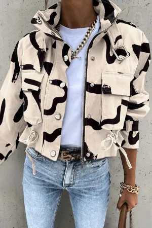 Unique Stylish Printed Casual Pocket Statement Jacket