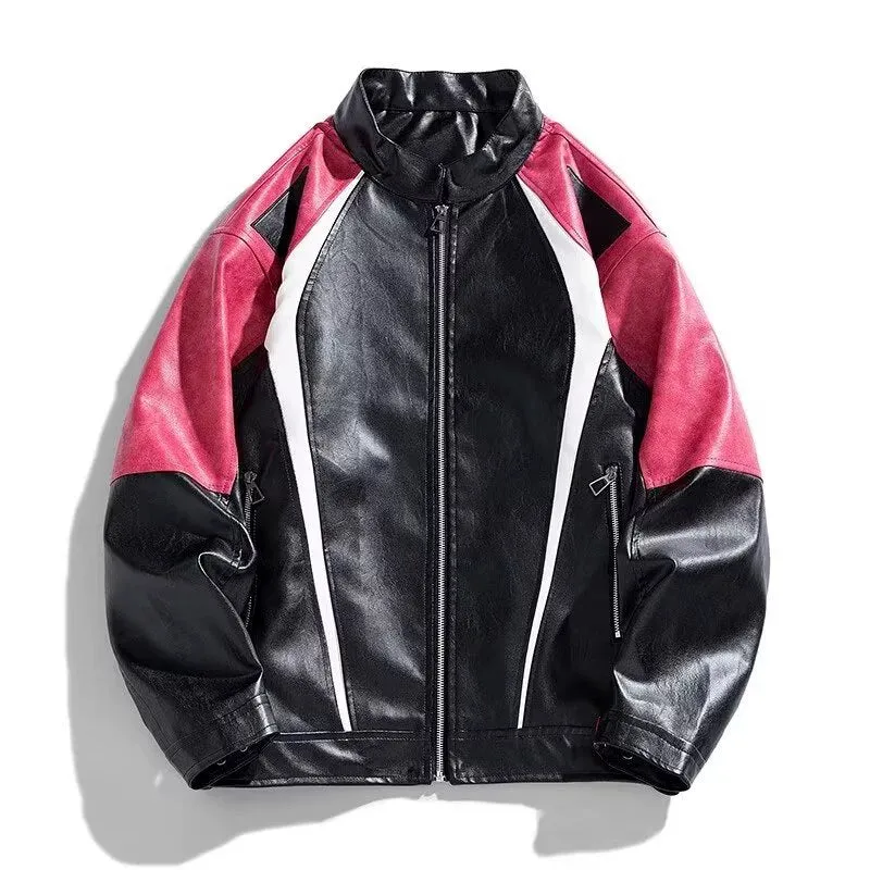 Vintage Men's and Women's Leather Coat Stylish Racing Suit