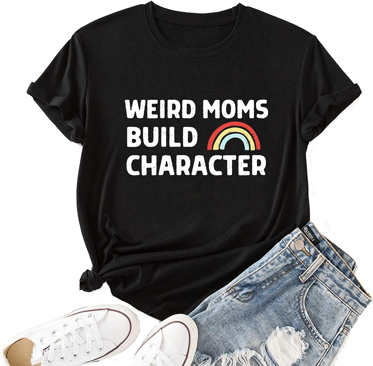 Women Weird Mom Builds Character Shirt Funny Graphic Shirt Mom Tank Top