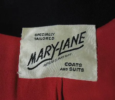 Women's 40s Vintage Swing Coat Jacket  Clutch Navy Blue Red Lining Medium VFG Mary-Lane