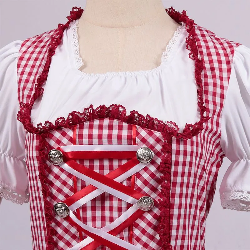 Women's German Dirndl Dress 2 Pcs Bavarian Costumes for Bavarian Oktoberfest Halloween Carnival Cosplay