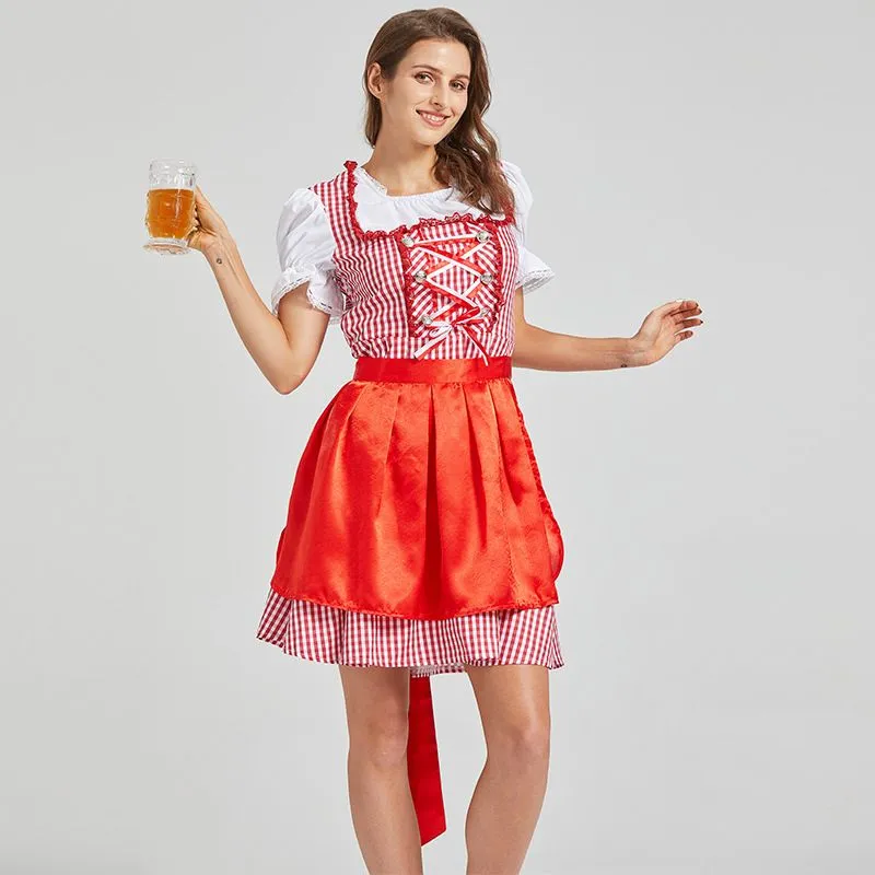 Women's German Dirndl Dress 2 Pcs Bavarian Costumes for Bavarian Oktoberfest Halloween Carnival Cosplay