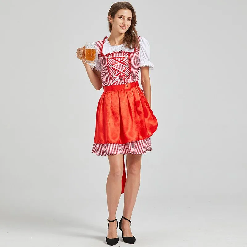 Women's German Dirndl Dress 2 Pcs Bavarian Costumes for Bavarian Oktoberfest Halloween Carnival Cosplay