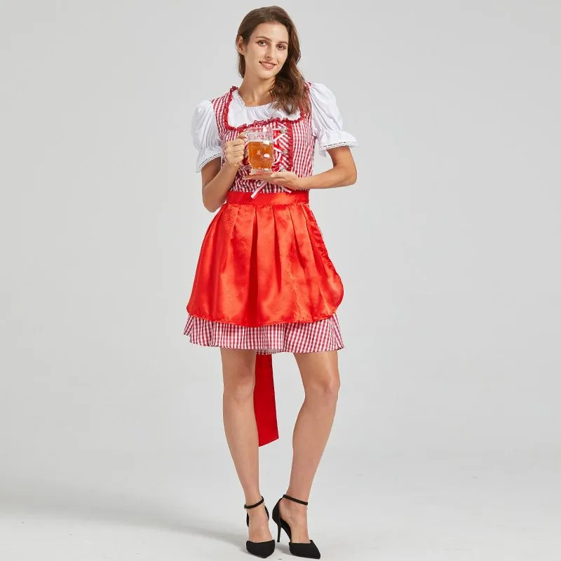 Women's German Dirndl Dress 2 Pcs Bavarian Costumes for Bavarian Oktoberfest Halloween Carnival Cosplay